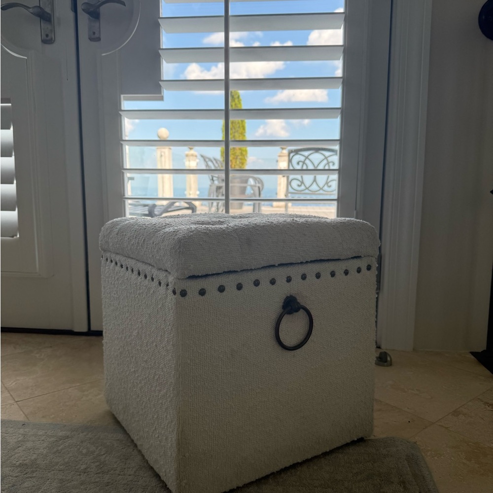 White Textured Storage Ottoman